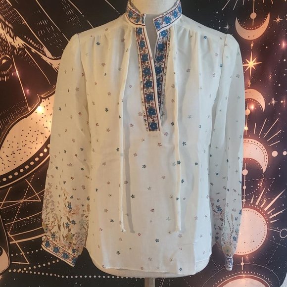 SOLD!Real Vintage, XS/Small, Well Made Floral Print Boho Ethnic Poet Peasant Top - Picture 3 of 6